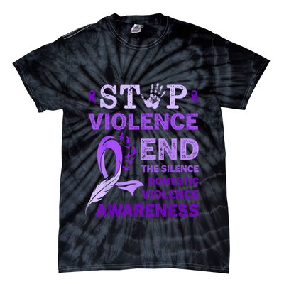 Family Domestic Violence Awareness Purple Ribbon Tie-Dye T-Shirt