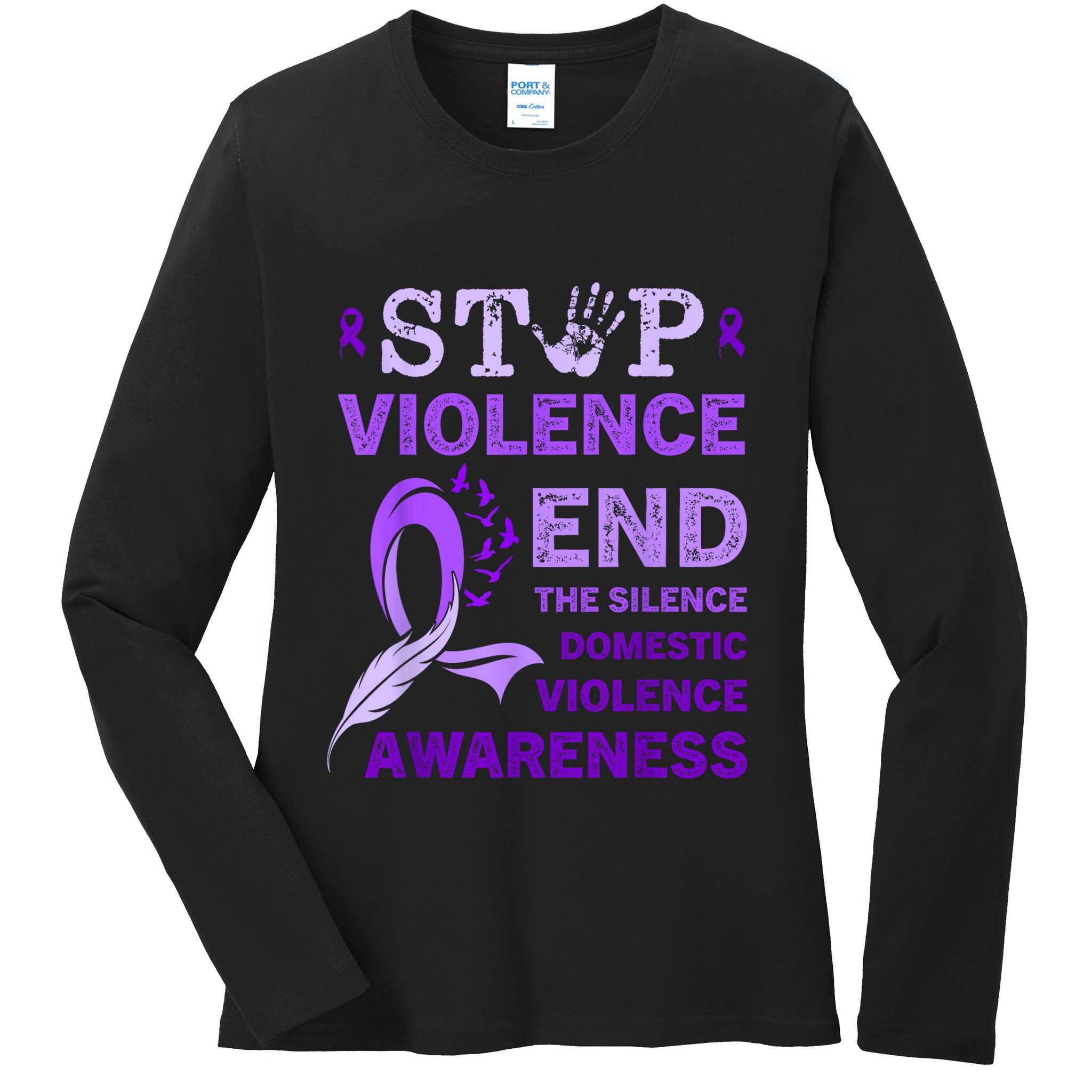Family Domestic Violence Awareness Purple Ribbon Ladies Long Sleeve Shirt