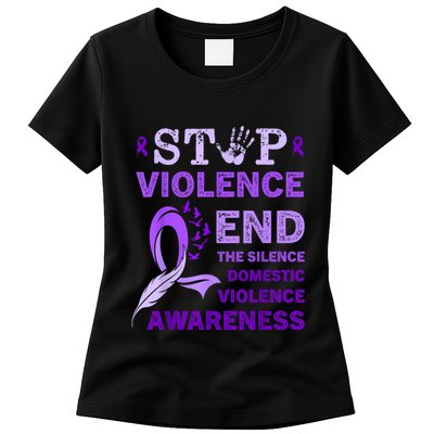 Family Domestic Violence Awareness Purple Ribbon Womens T-Shirt