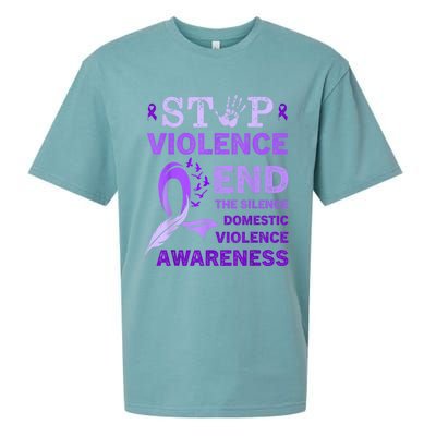 Family Domestic Violence Awareness Purple Ribbon Sueded Cloud Jersey T-Shirt