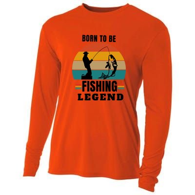 Father's Day Vinatge Born To Be A Fishing Legend Gift Cooling Performance Long Sleeve Crew