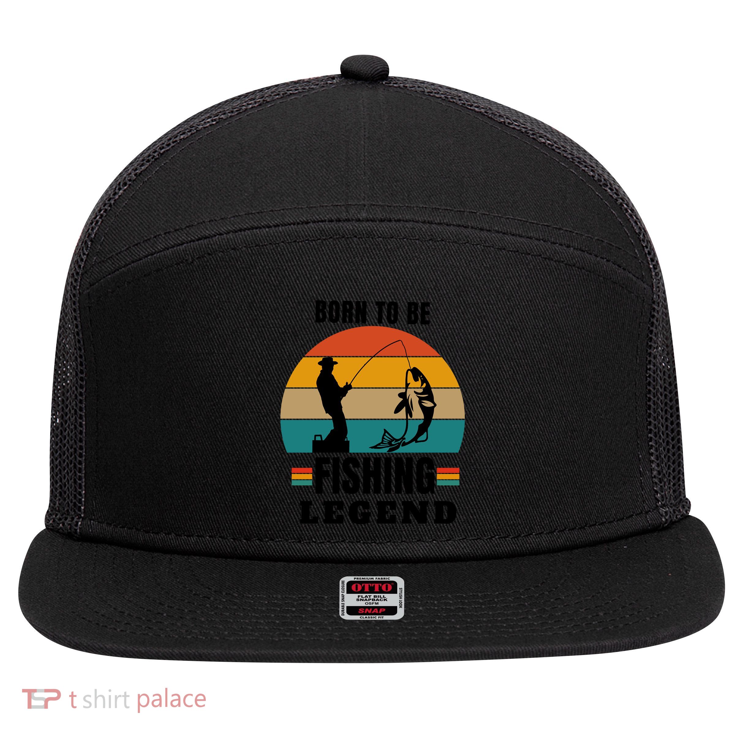 Father's Day Vinatge Born To Be A Fishing Legend Gift 7 Panel Mesh Trucker Snapback Hat