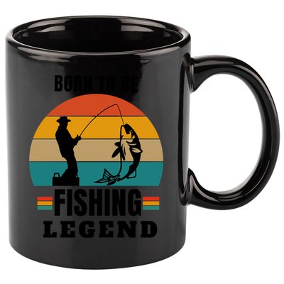 Father's Day Vinatge Born To Be A Fishing Legend Gift 11oz C Handle Ceramic Mug