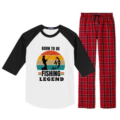 Father's Day Vinatge Born To Be A Fishing Legend Gift Raglan Sleeve Pajama Set