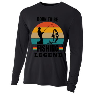 Father's Day Vinatge Born To Be A Fishing Legend Gift Cooling Performance Long Sleeve Crew