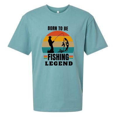 Father's Day Vinatge Born To Be A Fishing Legend Gift Sueded Cloud Jersey T-Shirt