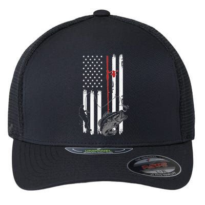 Fisherman Dad Vintage American Flag Fishing Gift Flexfit Unipanel Trucker Cap