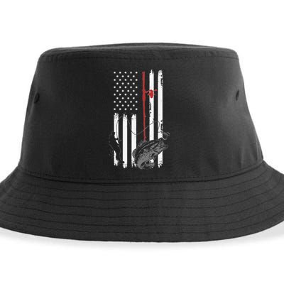 Fisherman Dad Vintage American Flag Fishing Gift Sustainable Bucket Hat