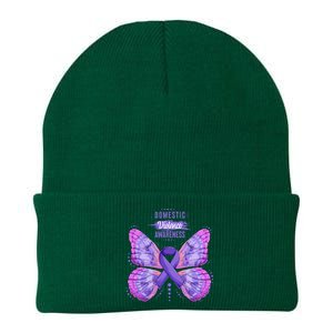 Family Domestic Violence Awareness Purple Ribbon Butterfly Knit Cap Winter Beanie