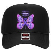 Family Domestic Violence Awareness Purple Ribbon Butterfly High Crown Mesh Back Trucker Hat