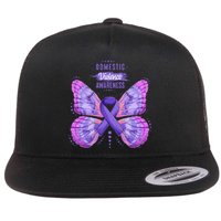 Family Domestic Violence Awareness Purple Ribbon Butterfly Flat Bill Trucker Hat