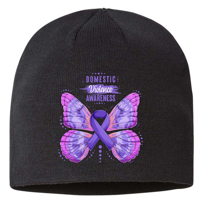 Family Domestic Violence Awareness Purple Ribbon Butterfly Sustainable Beanie