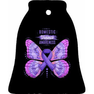 Family Domestic Violence Awareness Purple Ribbon Butterfly Ceramic Bell Ornament