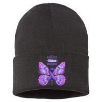 Family Domestic Violence Awareness Purple Ribbon Butterfly Sustainable Knit Beanie