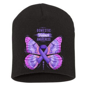 Family Domestic Violence Awareness Purple Ribbon Butterfly Short Acrylic Beanie