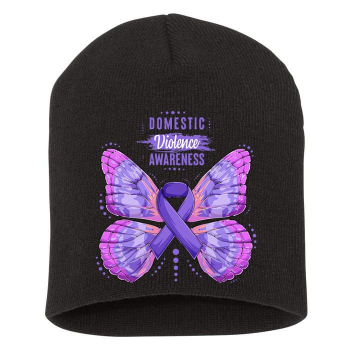 Family Domestic Violence Awareness Purple Ribbon Butterfly Short Acrylic Beanie