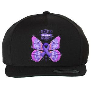 Family Domestic Violence Awareness Purple Ribbon Butterfly Wool Snapback Cap