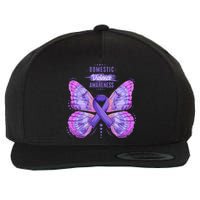 Family Domestic Violence Awareness Purple Ribbon Butterfly Wool Snapback Cap