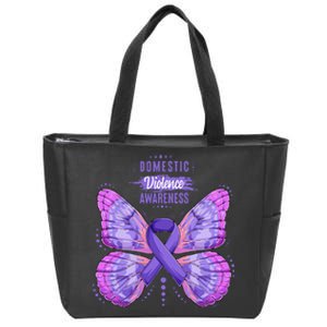 Family Domestic Violence Awareness Purple Ribbon Butterfly Zip Tote Bag