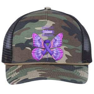 Family Domestic Violence Awareness Purple Ribbon Butterfly Retro Rope Trucker Hat Cap