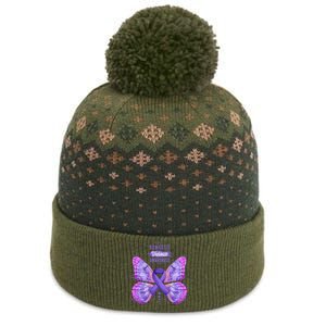 Family Domestic Violence Awareness Purple Ribbon Butterfly The Baniff Cuffed Pom Beanie