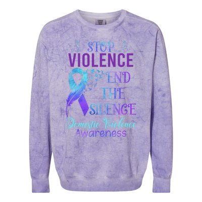 Family Domestic Violence Awareness Purple Ribbon Colorblast Crewneck Sweatshirt