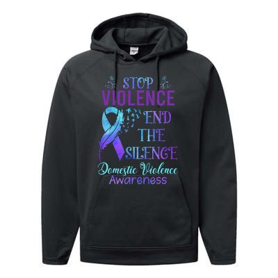 Family Domestic Violence Awareness Purple Ribbon Performance Fleece Hoodie