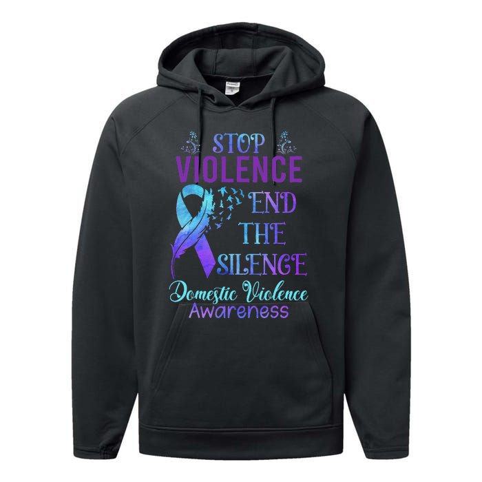 Family Domestic Violence Awareness Purple Ribbon Performance Fleece Hoodie