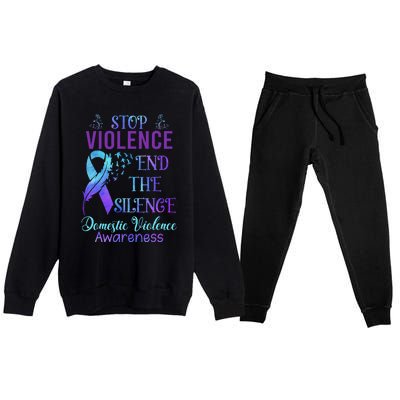 Family Domestic Violence Awareness Purple Ribbon Premium Crewneck Sweatsuit Set