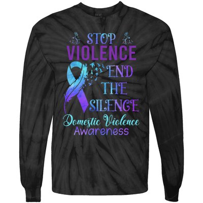 Family Domestic Violence Awareness Purple Ribbon Tie-Dye Long Sleeve Shirt