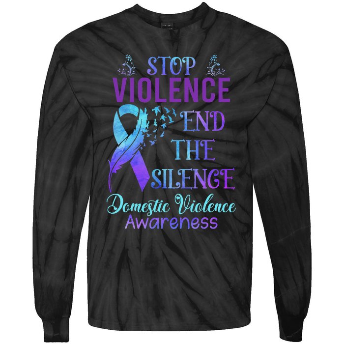 Family Domestic Violence Awareness Purple Ribbon Tie-Dye Long Sleeve Shirt