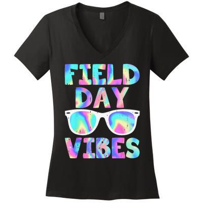 Field Day Vibes Last Day School Field Day Teacher Sunglasses Women's V-Neck T-Shirt