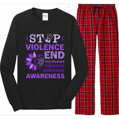 Family Domestic Violence Awareness Purple Ribbon   Long Sleeve Pajama Set