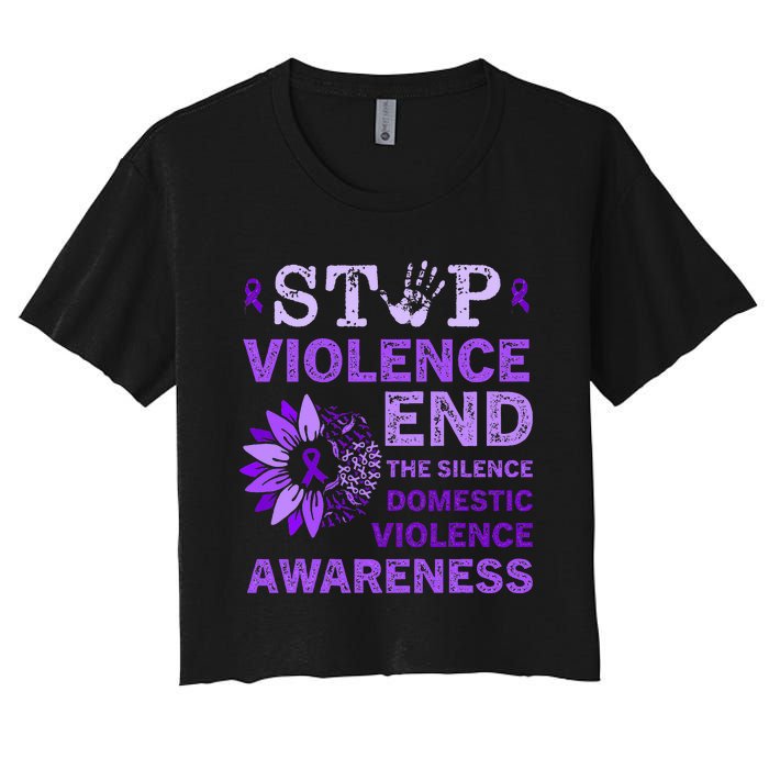 Family Domestic Violence Awareness Purple Ribbon   Women's Crop Top Tee