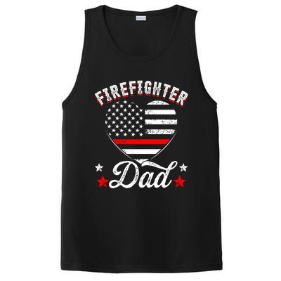 Firefighter Dad Vintage Usa Flag Heart Fire Firefighting Cool Gift PosiCharge Competitor Tank