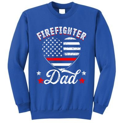 Firefighter Dad Vintage Usa Flag Heart Fire Firefighting Cool Gift Tall Sweatshirt