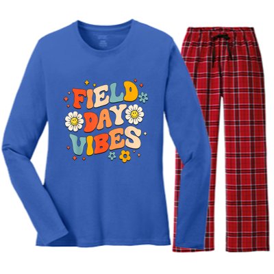 Field Day Vibes Funny For Teacher Happy Field Day 2024 Great Gift Women's Long Sleeve Flannel Pajama Set 