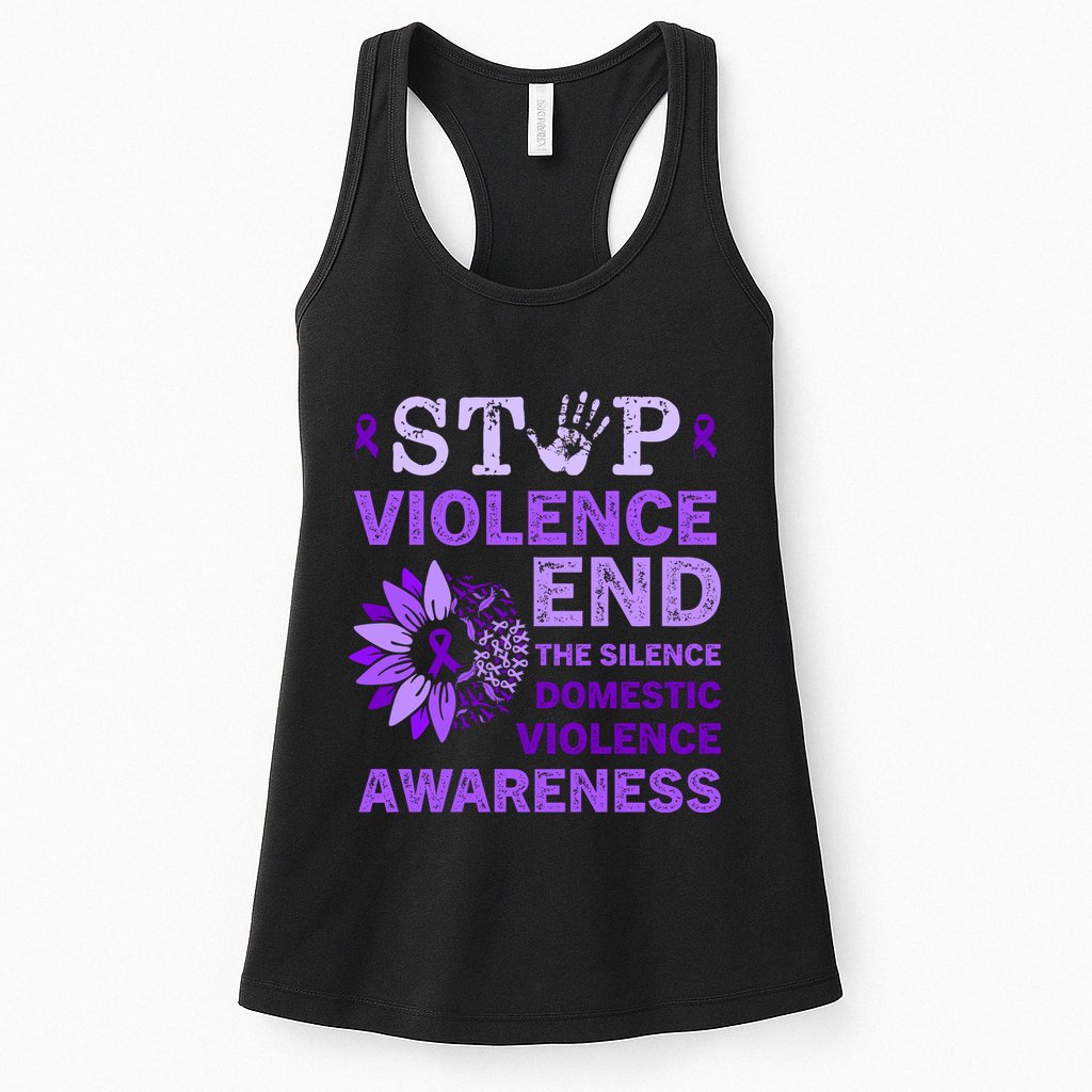 Family Domestic Violence Awareness Purple Ribbon Womens Tank Top