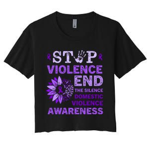 Family Domestic Violence Awareness Purple Ribbon Women's Crop Top Tee