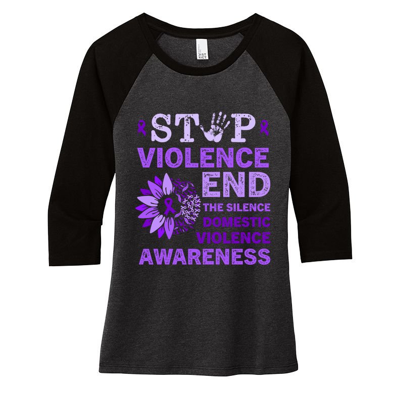Family Domestic Violence Awareness Purple Ribbon Women's Tri-Blend 3/4-Sleeve Raglan Shirt