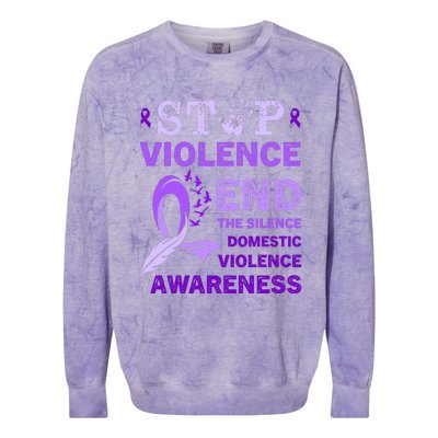 Family Domestic Violence Awareness Purple Ribbon Colorblast Crewneck Sweatshirt