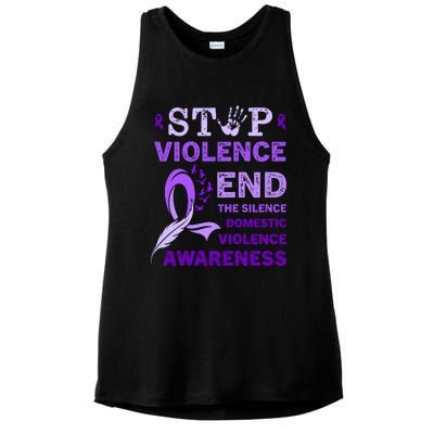 Family Domestic Violence Awareness Purple Ribbon Ladies PosiCharge Tri-Blend Wicking Tank