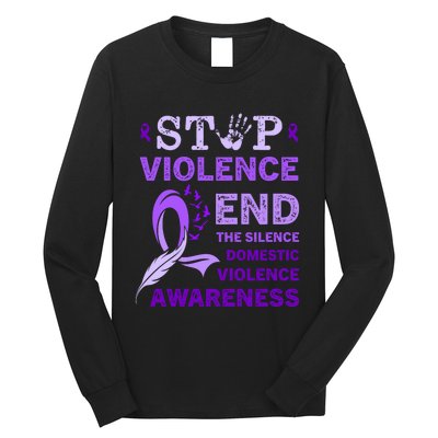 Family Domestic Violence Awareness Purple Ribbon Long Sleeve Shirt