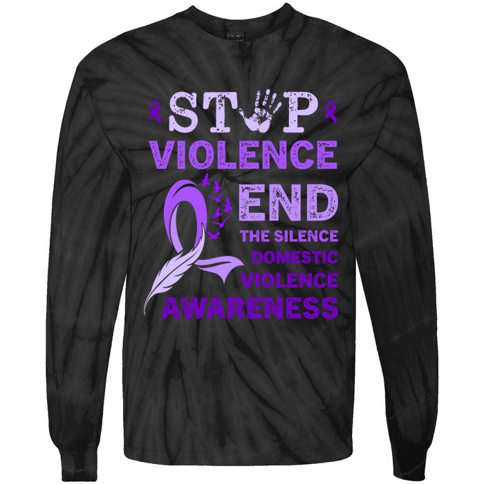 Family Domestic Violence Awareness Purple Ribbon Tie-Dye Long Sleeve Shirt