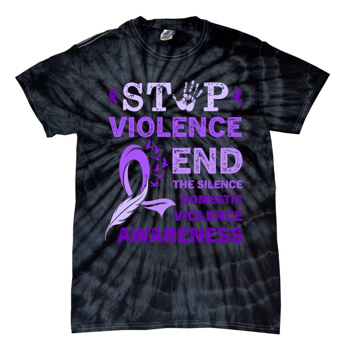 Family Domestic Violence Awareness Purple Ribbon Tie-Dye T-Shirt