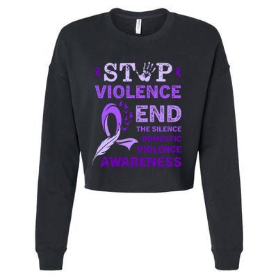 Family Domestic Violence Awareness Purple Ribbon Cropped Pullover Crew