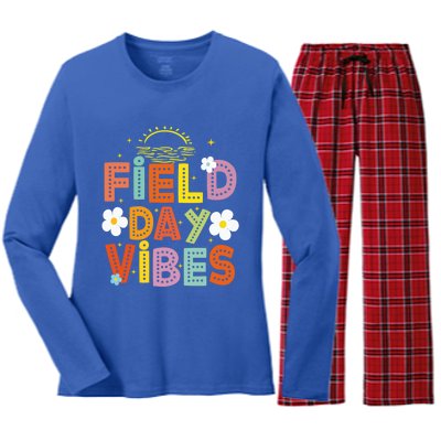 Field Day Vibes Funny For Teacher Happy Field Day 2024 Cute Gift Women's Long Sleeve Flannel Pajama Set 