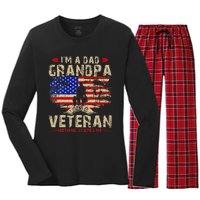 Fathers Day Veterans Day Im A Dad Grandpa And A Veteran Women's Long Sleeve Flannel Pajama Set 