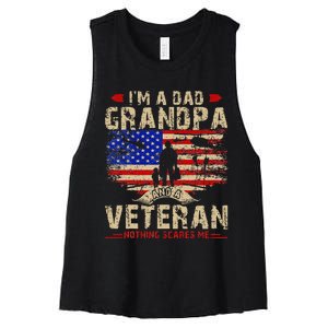 Fathers Day Veterans Day Im A Dad Grandpa And A Veteran Women's Racerback Cropped Tank