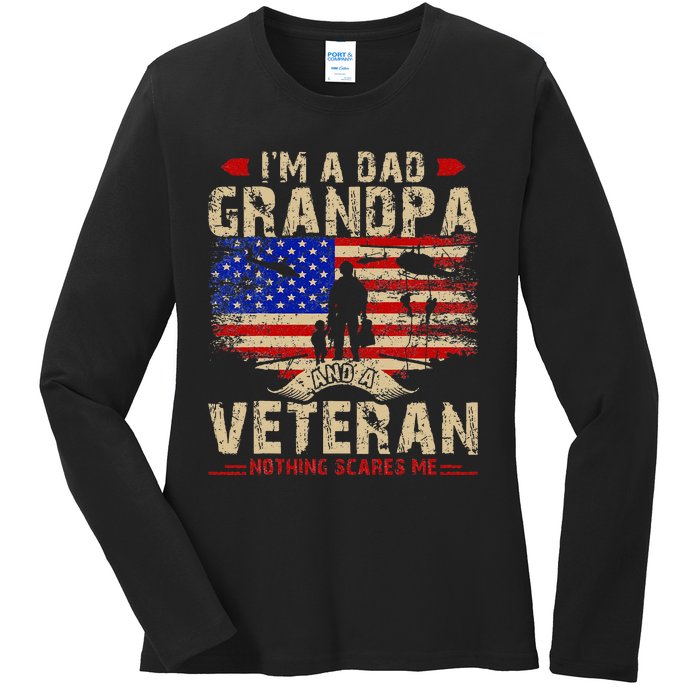 Fathers Day Veterans Day Im A Dad Grandpa And A Veteran Ladies Long Sleeve Shirt